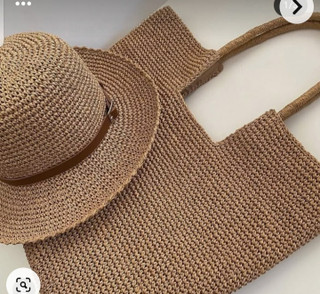 ست کیف و کلاه ساحلی رافیا دست بافت با آستر